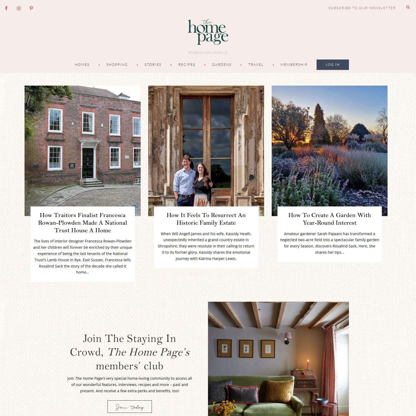 A screenshot of the home page of The Home Page website.