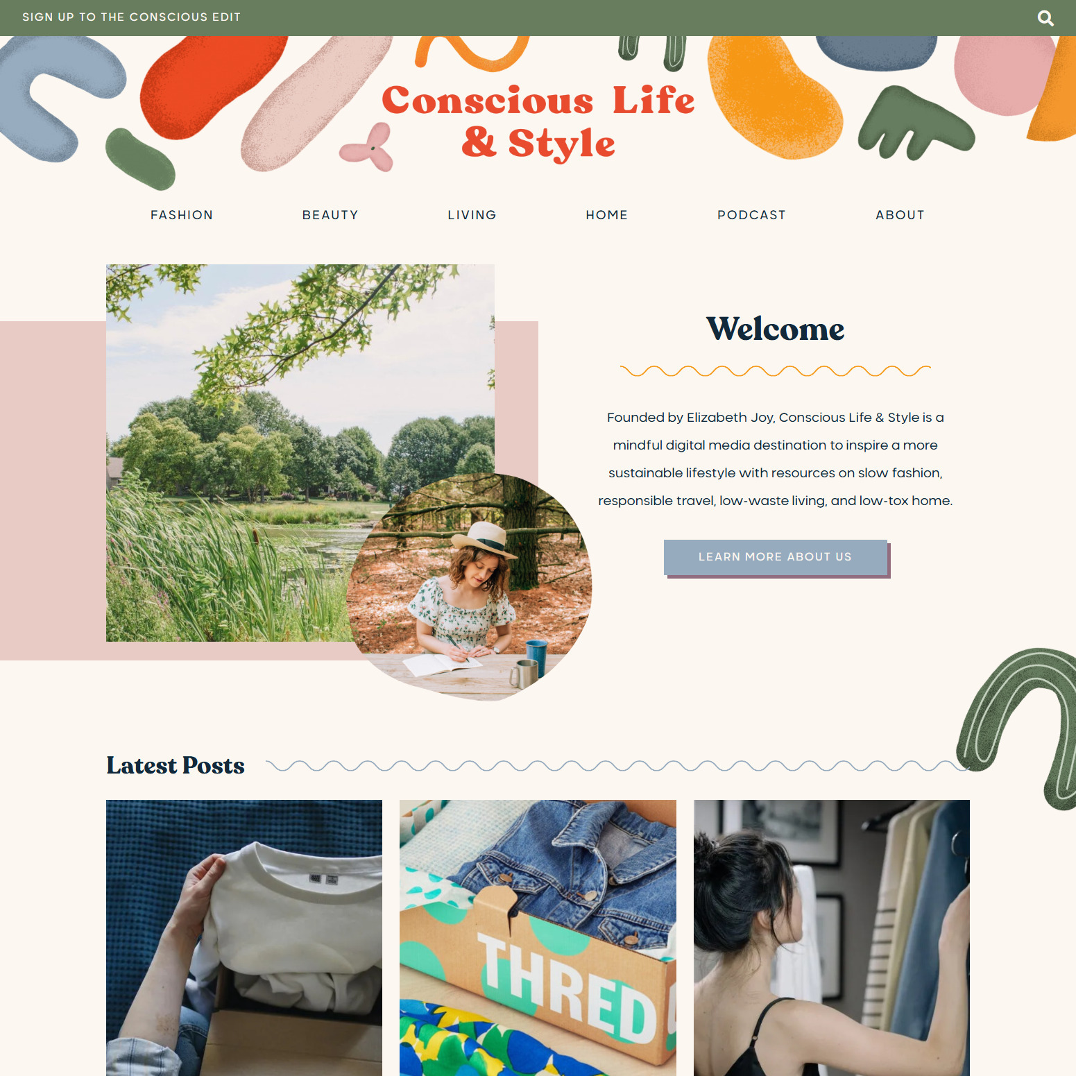 A screenshot of the home page of the Conscious Life & Style website.