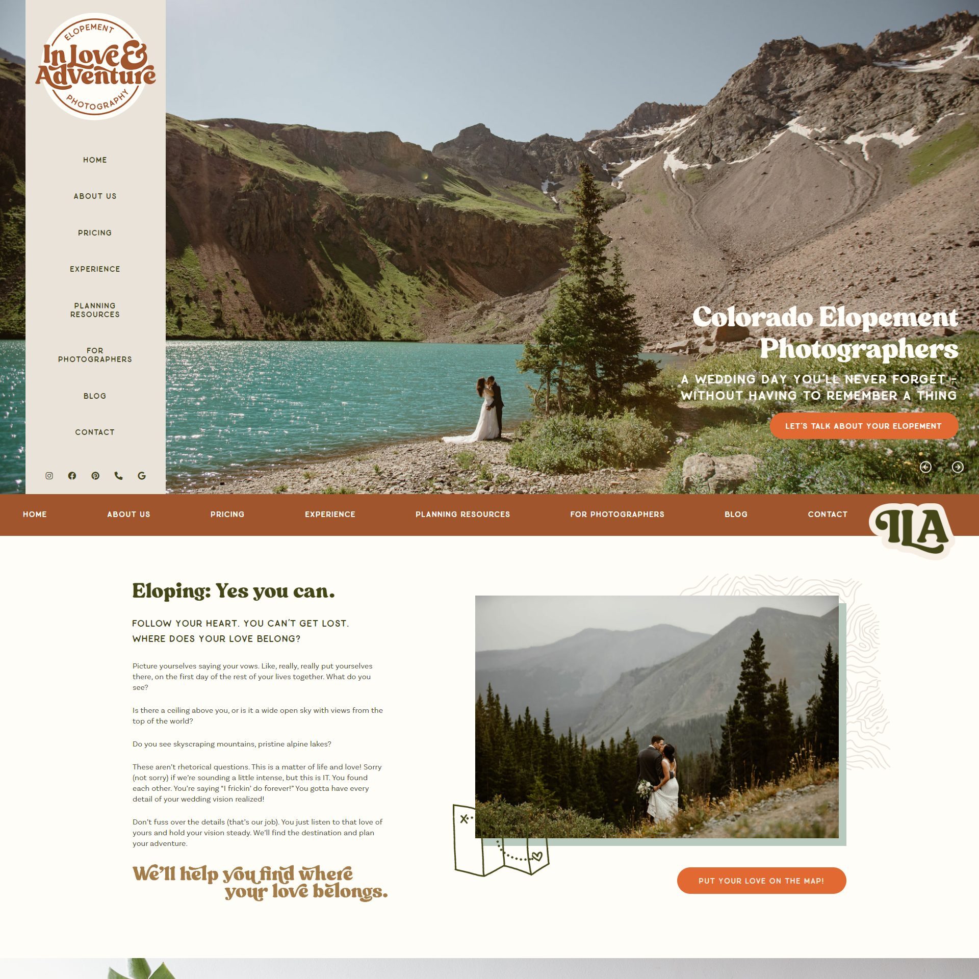 A screenshot of the home page of the In Love & Adventure website.