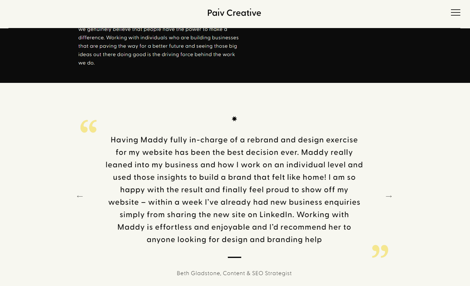 A GIF showing the animated drawing line functionality on the Paiv Creative website.