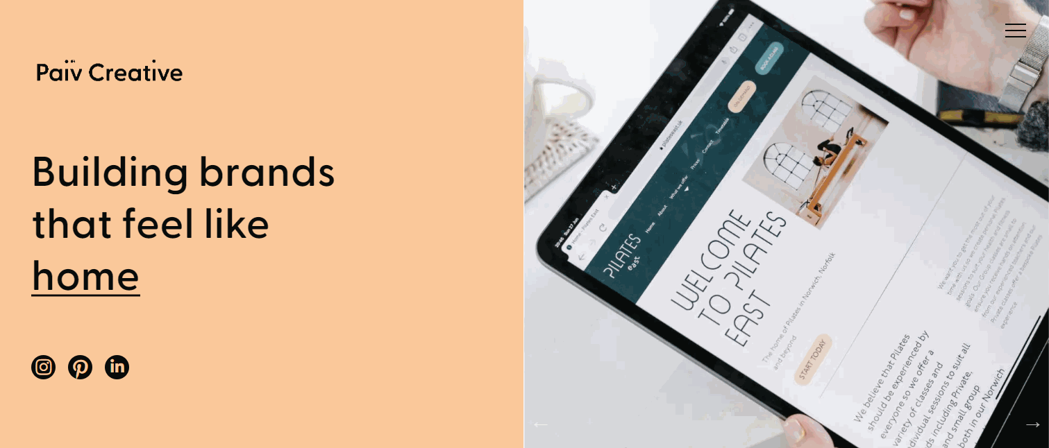 A GIF showing the slider on the home page of the Paiv Creative website.