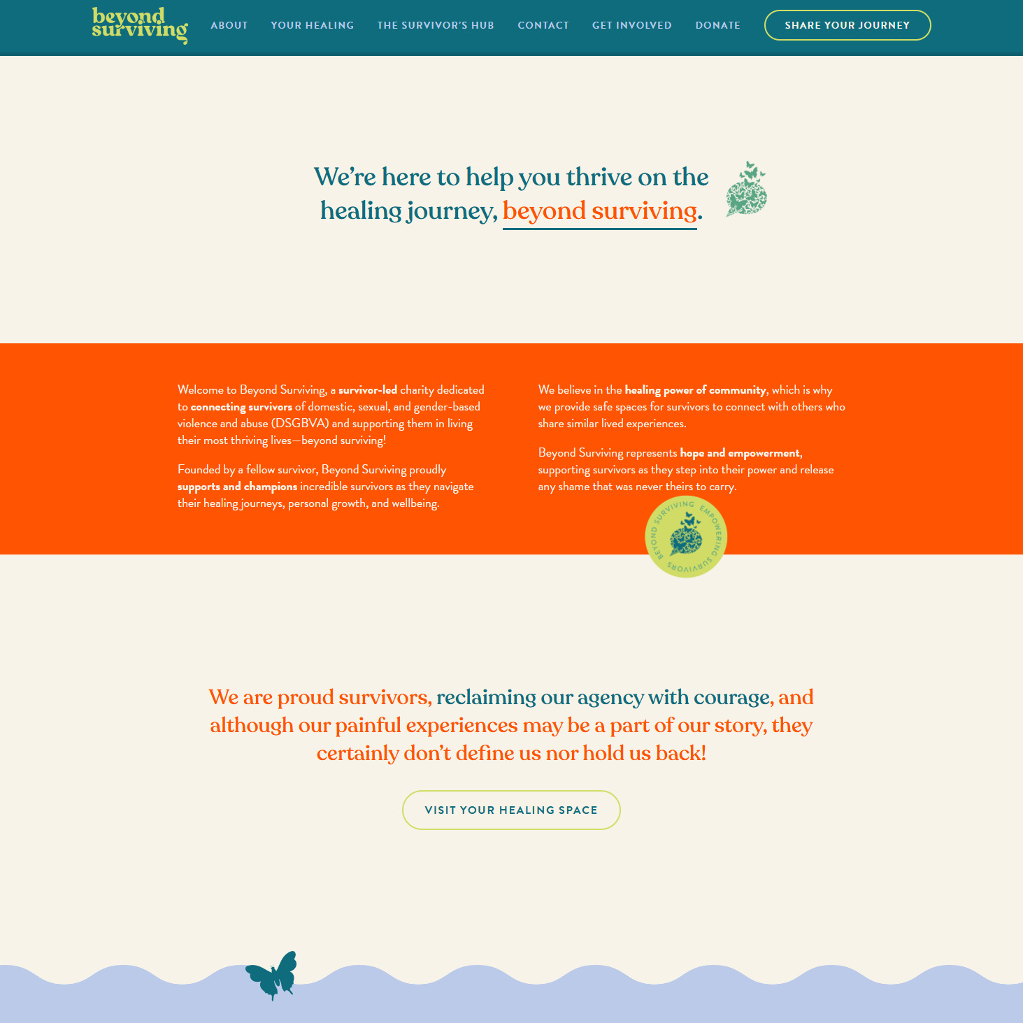 A screenshot of the home page of the Beyond Surviving website.