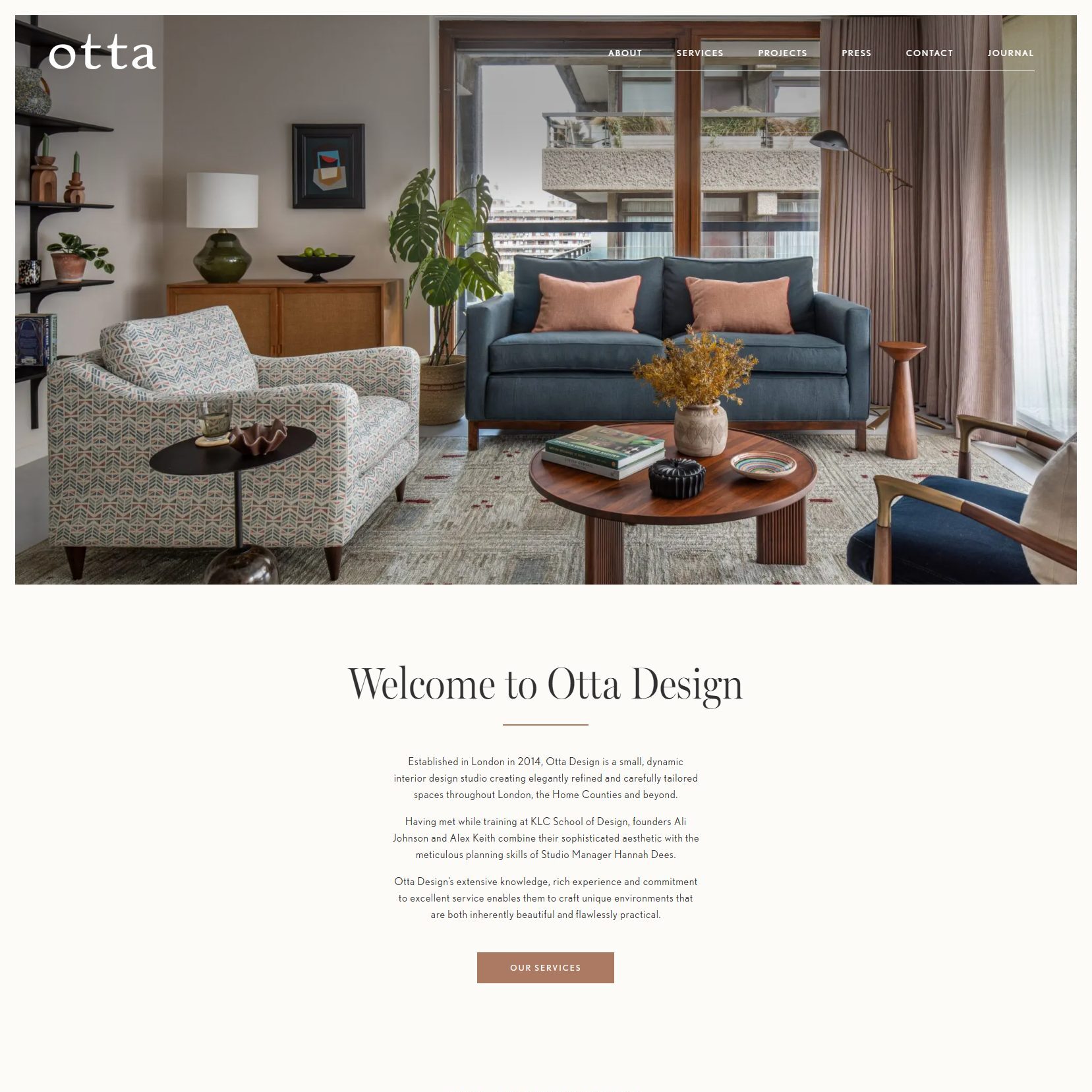 A screenshot of the home page of the Otta Design website.